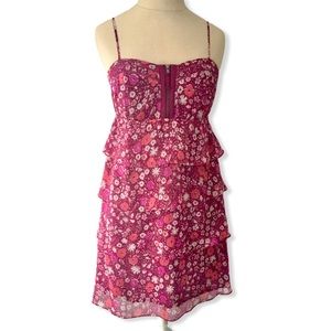 American Eagle Pink Floral Tiered Ruffle Dress, 4